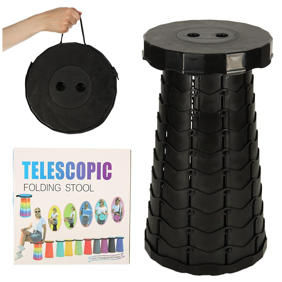 Teleskopisk foldeskammel - justerbar rejse-stol, sort