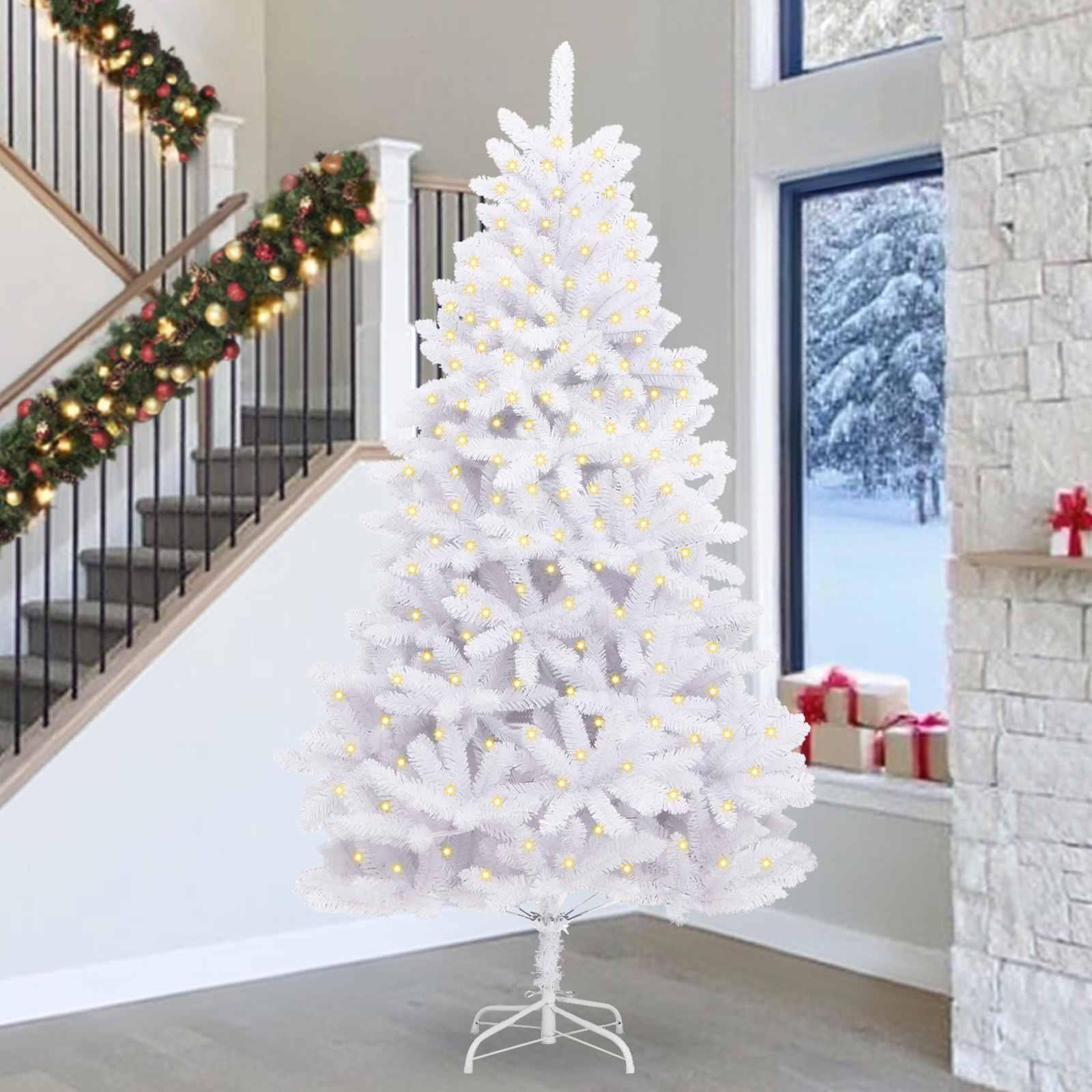 Kunstigt juletræ med 300 LED'er Hvid 300 cm PVC og metal