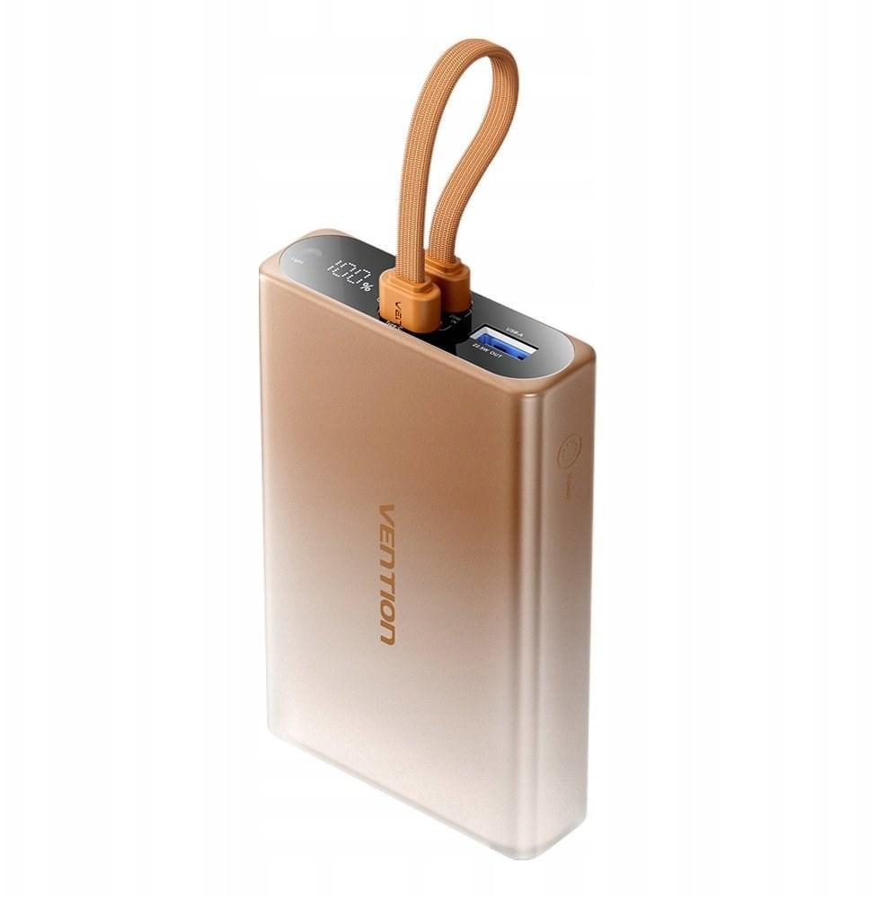 Powerbank Vention 10000 mAh USB-C + Lightning + USB-A 22,5W z wyswietlaczem LED miedziany