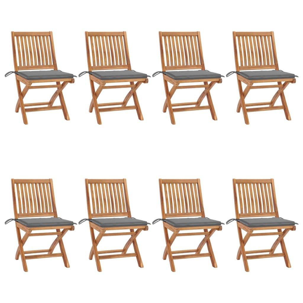 Foldbare havestole 8 stk. med hynder massivt teaktræ