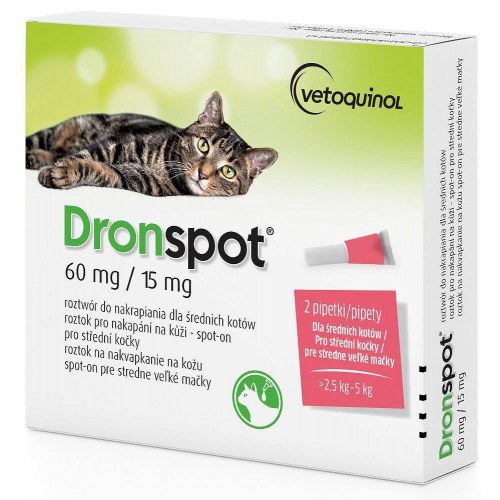 Vetoquinol Dronspot ormemiddel spot-on til kat – 2,5–5 kg (2 pipetter)