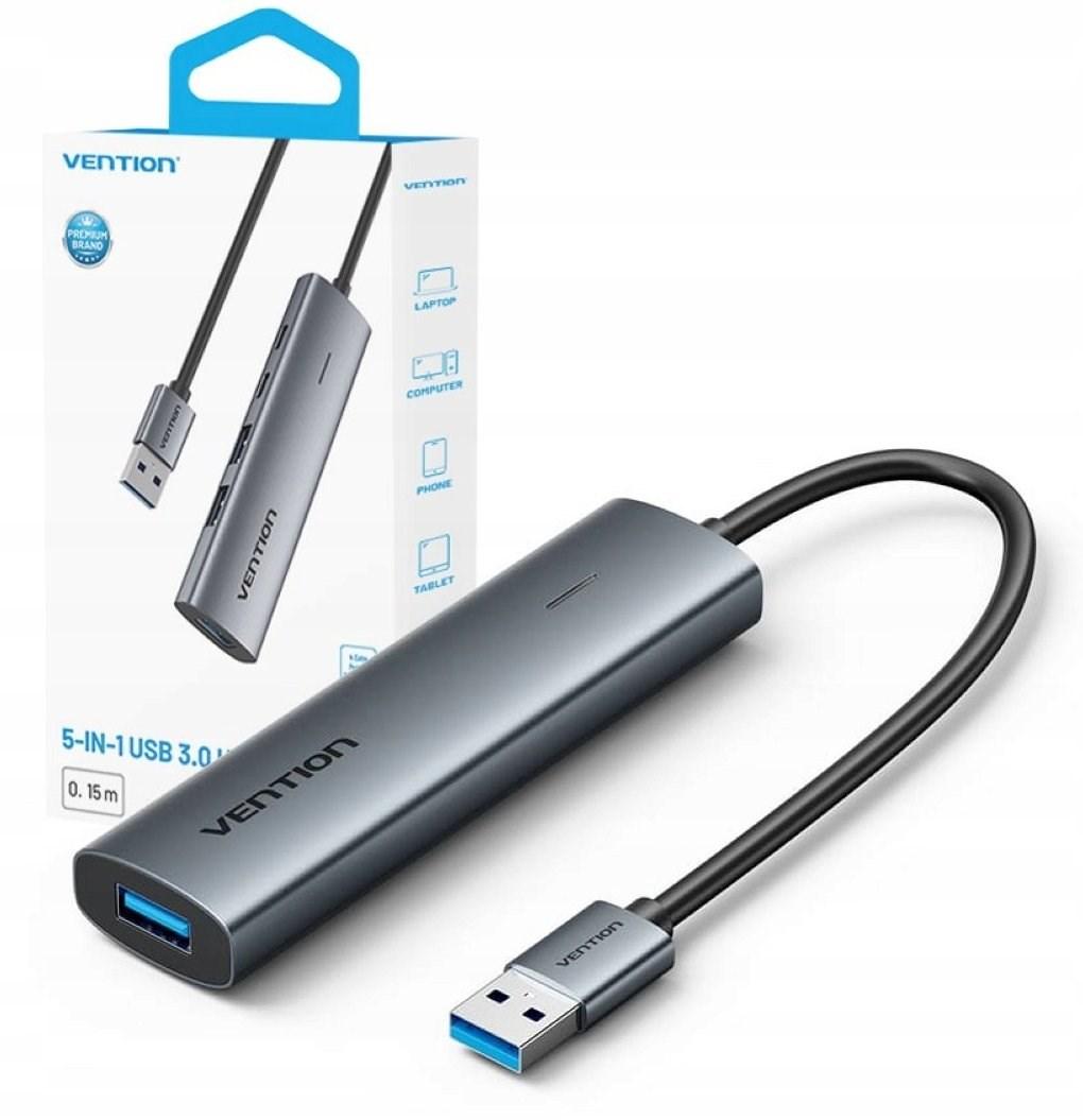 Vention 5-i-1 USB 3.0 hub - 0,15 m, aluminium