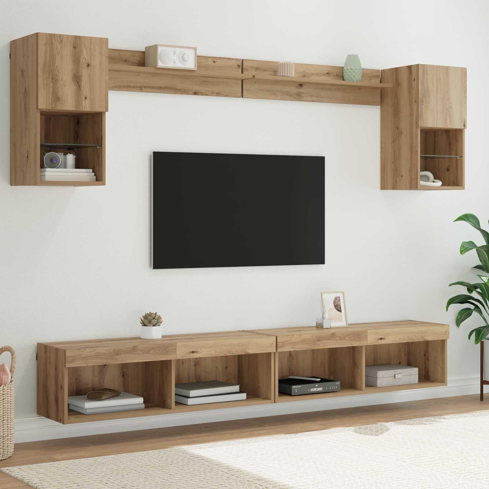 TV vægenheder med LED 6 stk Artisan Egetræ Konstrueret træ