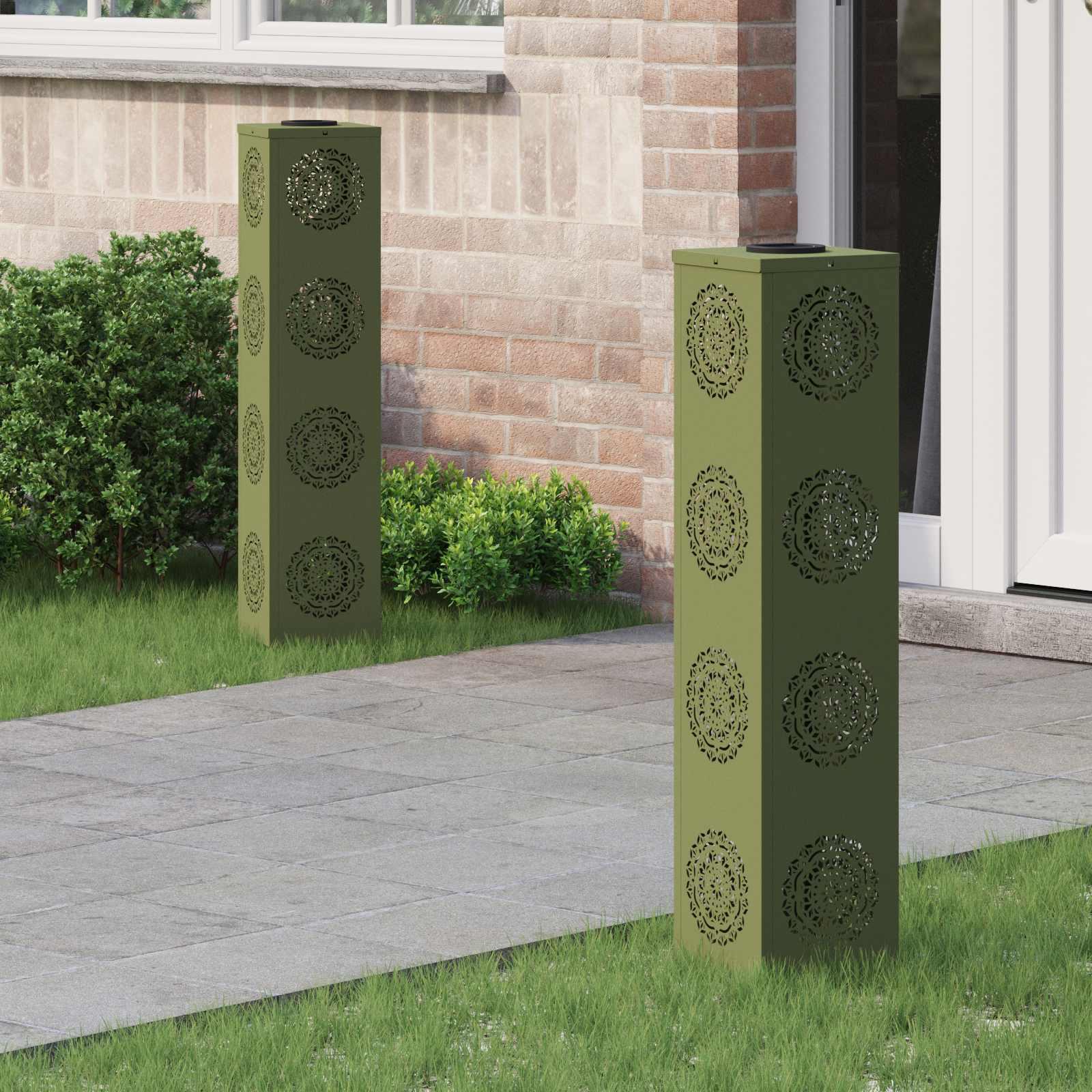 Solar LED sti lys 2 stk Oliven grøn Koldvalset Stål