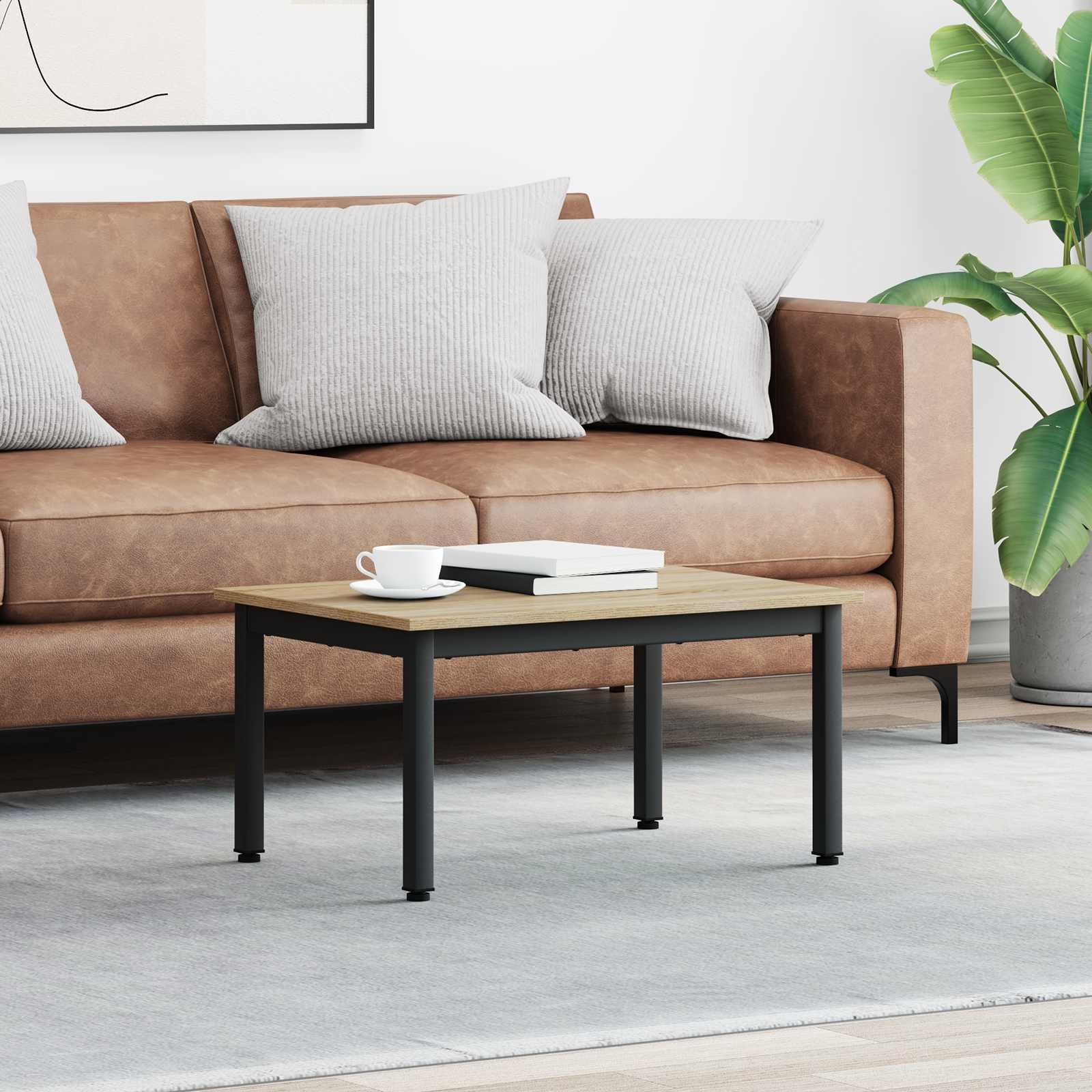 Sofabord i sonoma - 70 × 50 × 36 cm, konstrueret træ med metalben