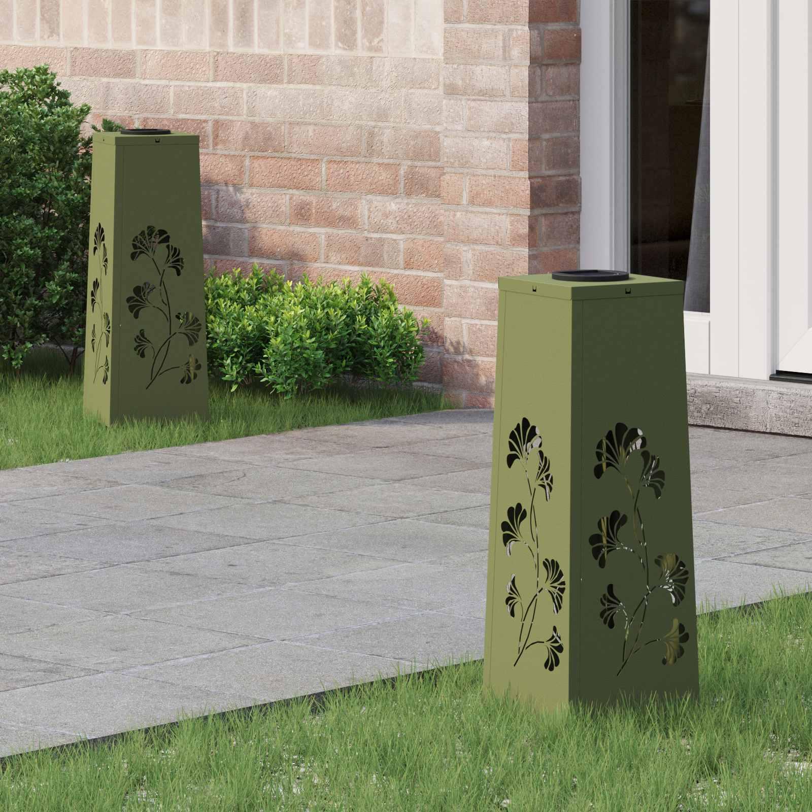 Solar LED sti lys 2 stk Oliven grøn Koldvalset Stål