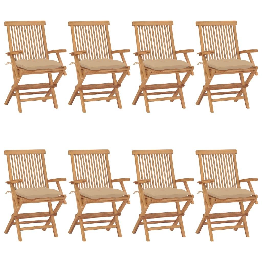Havestole Med Beige Hynder Stk Massivt Teaktræ