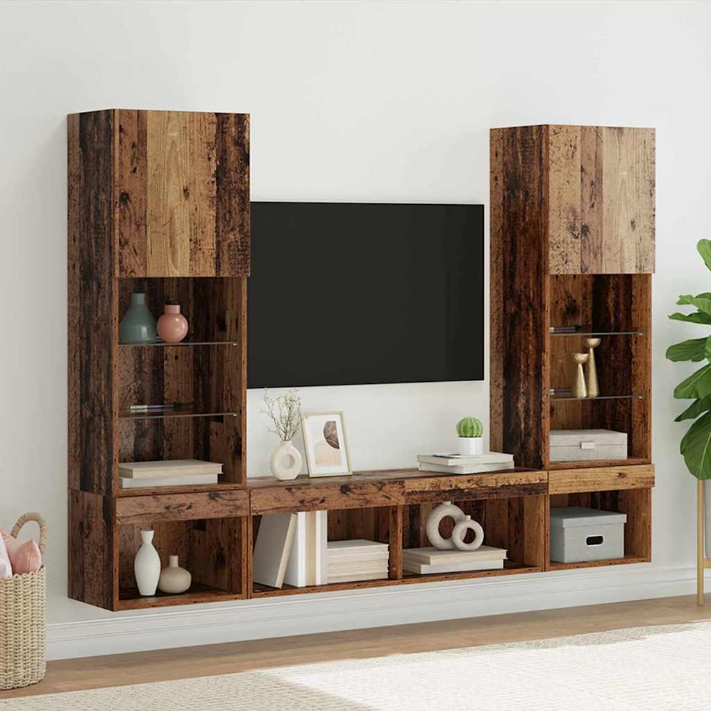 TV vægenheder med LED 5 stk Gammelt træ 40,5 x 30 x 102 cm