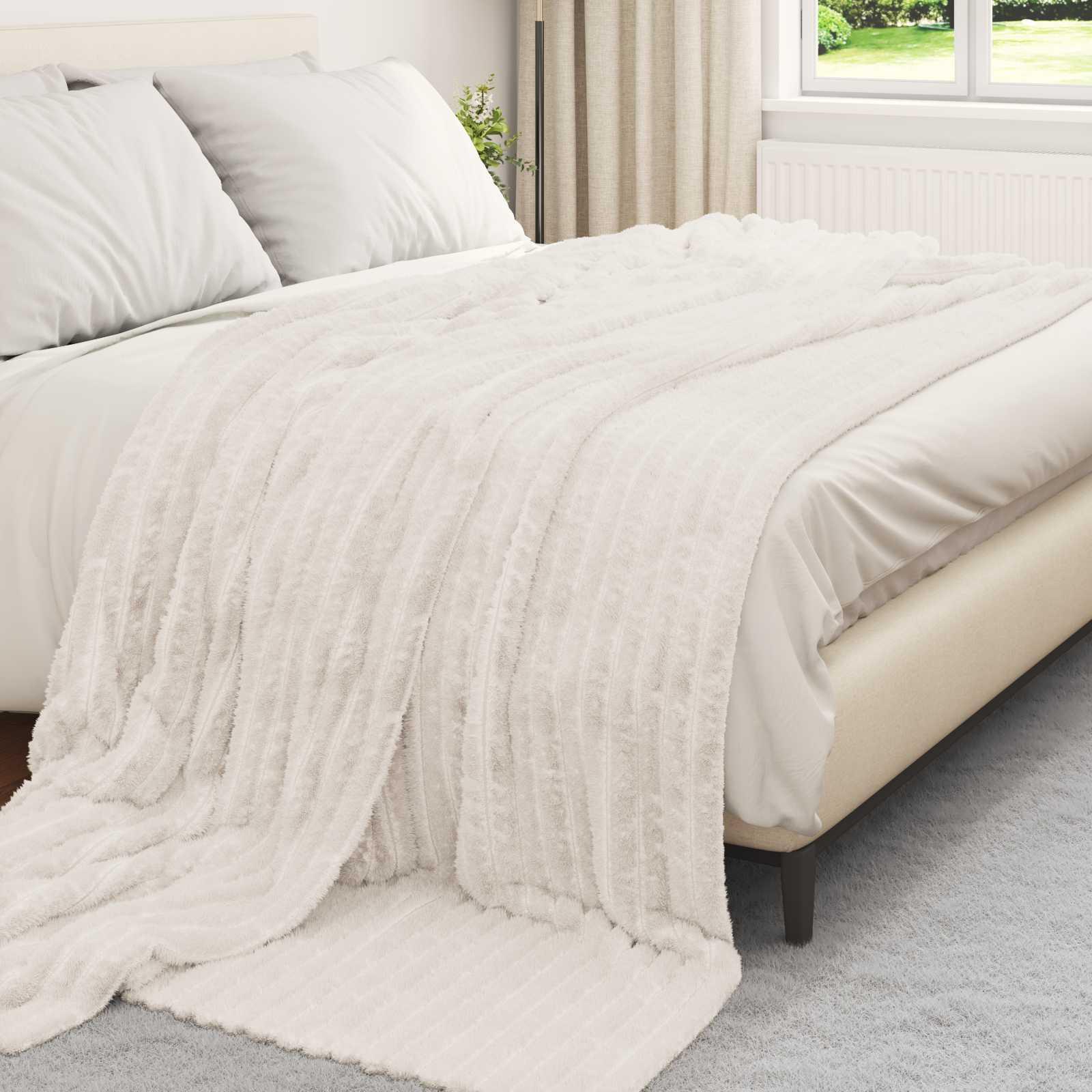 Throw tæppe Creme 240 x 220 cm Fleece