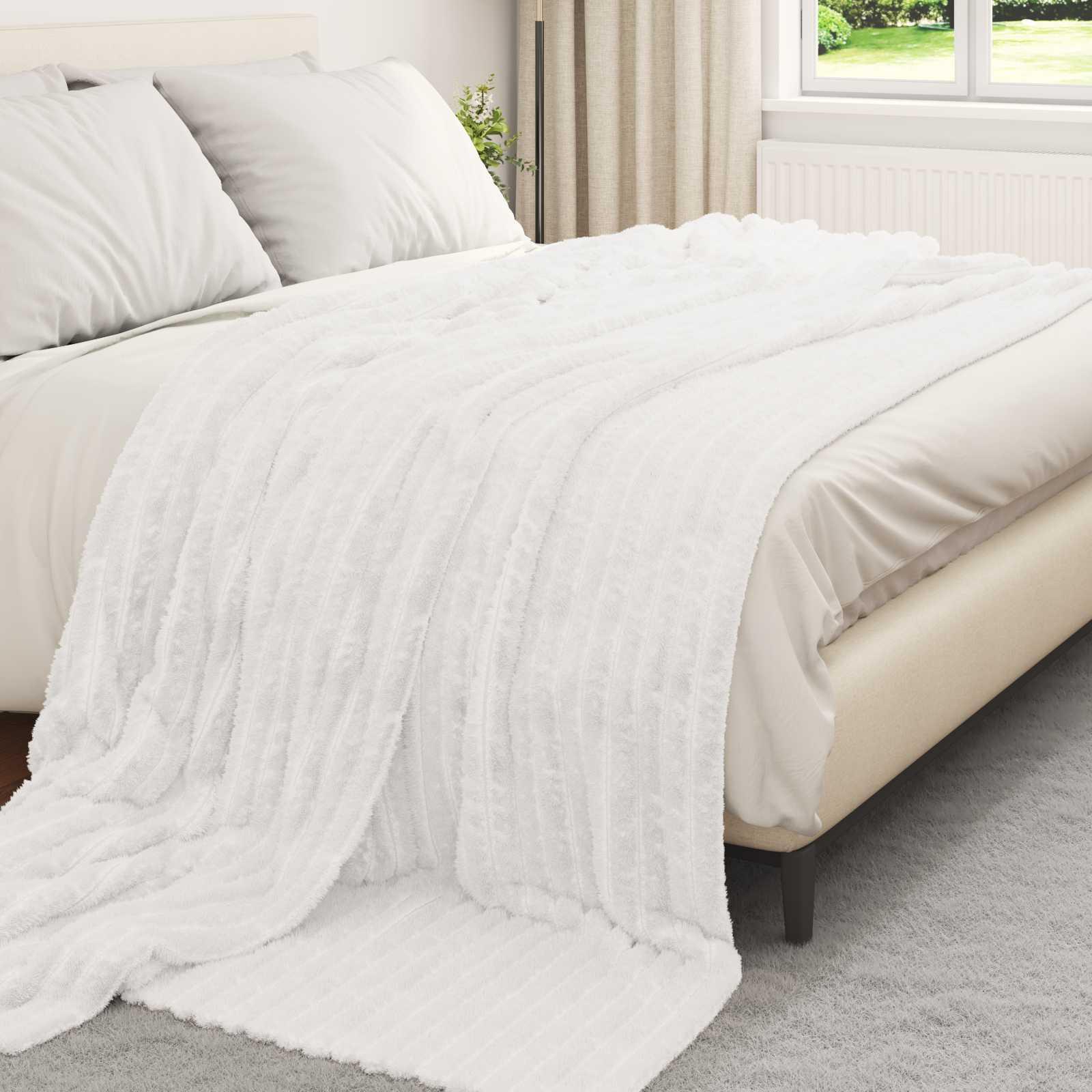 Throw tæppe Hvid 240 x 220 cm Fleece