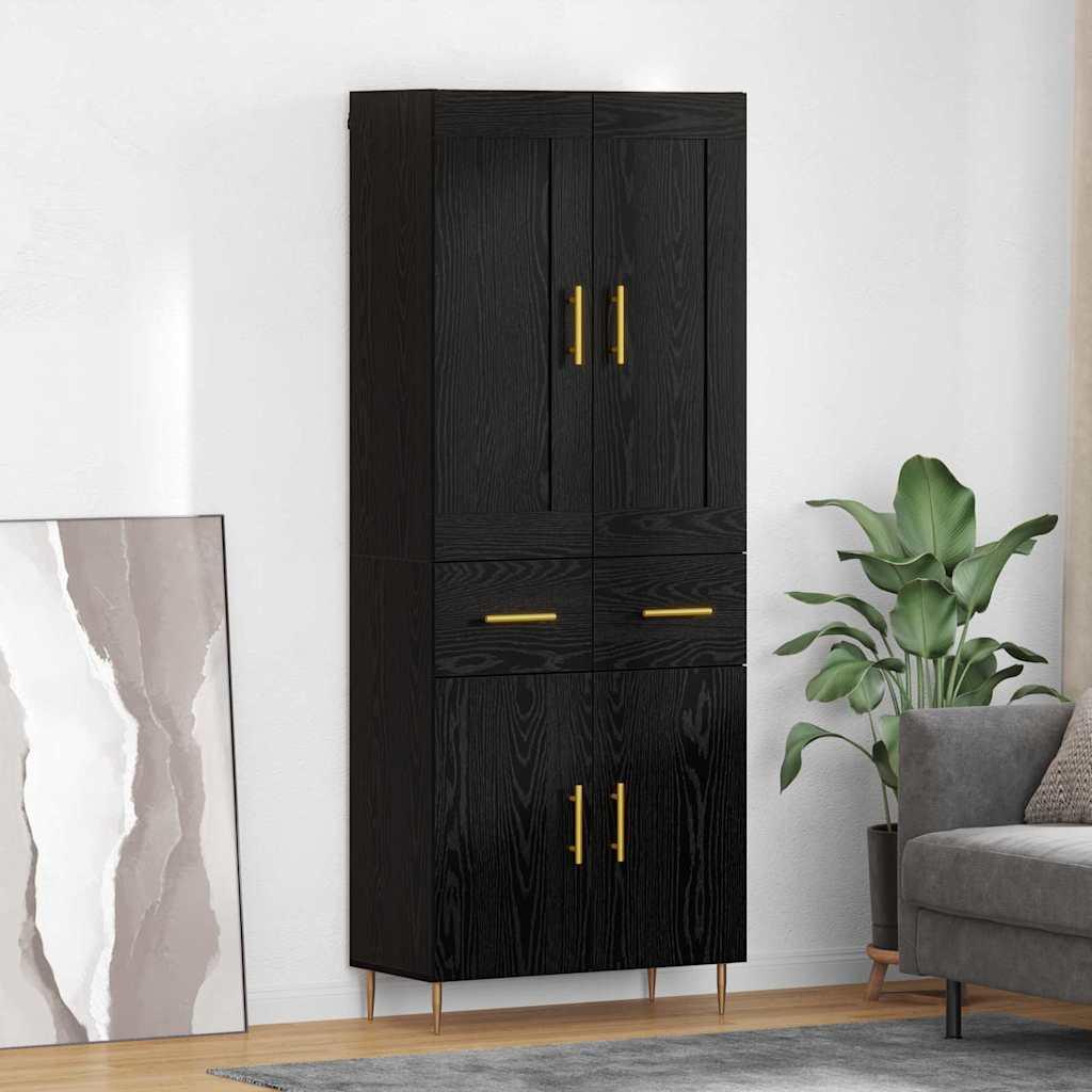 Highboard med skuffe Sort eg 69,5 x 34 x 180 cm Konstrueret træ