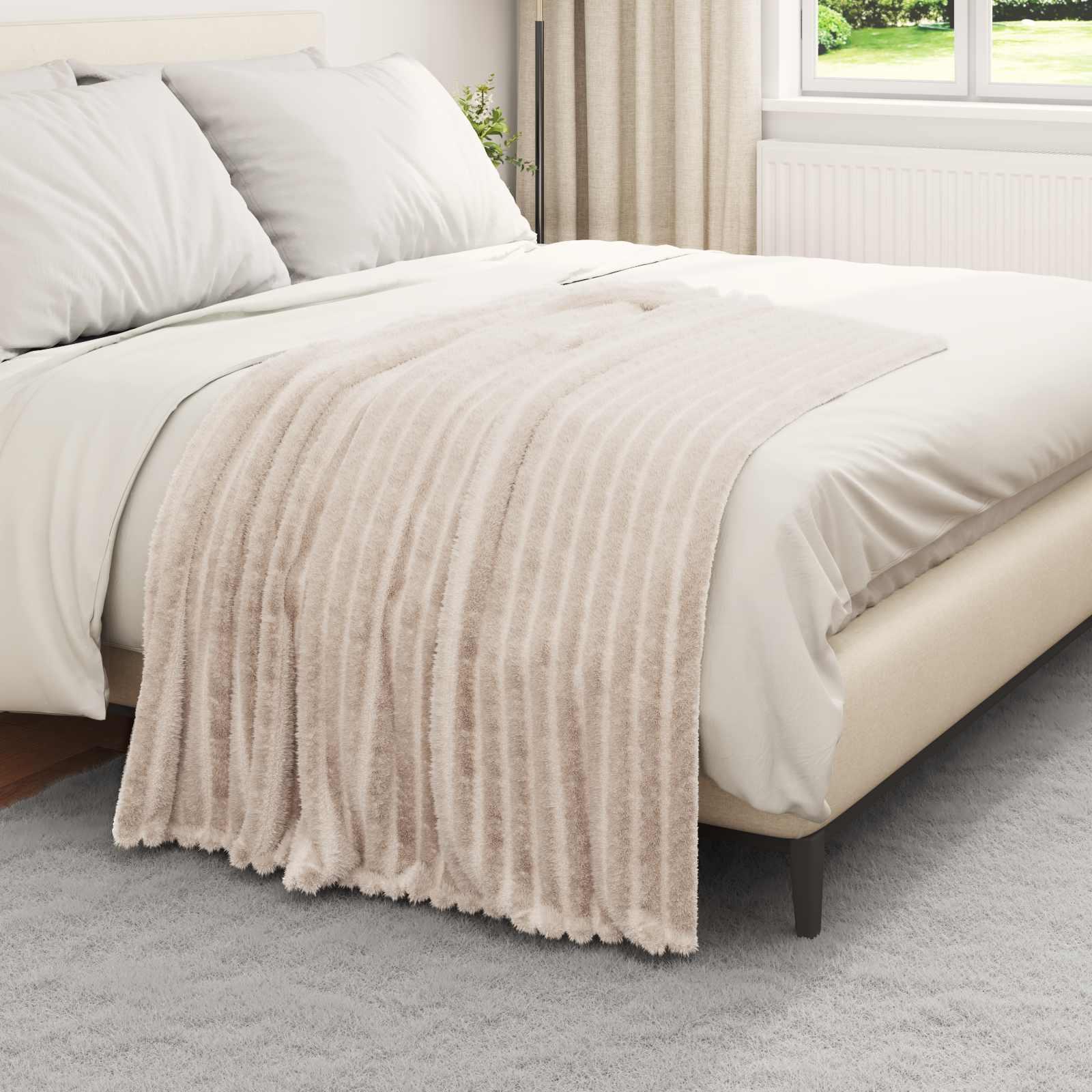 Throw tæppe Beige 150 x 130 cm Fleece