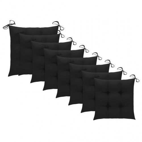 Foldbare havestole i massivt teaktræ med sorte hynder - 8 stk.
