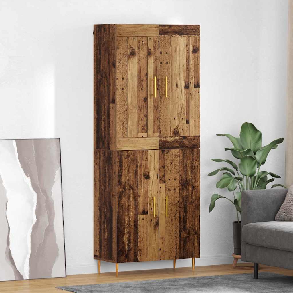 Highboard i gammelt træ-look - konstrueret træ, 69,5 × 34 × 180 cm