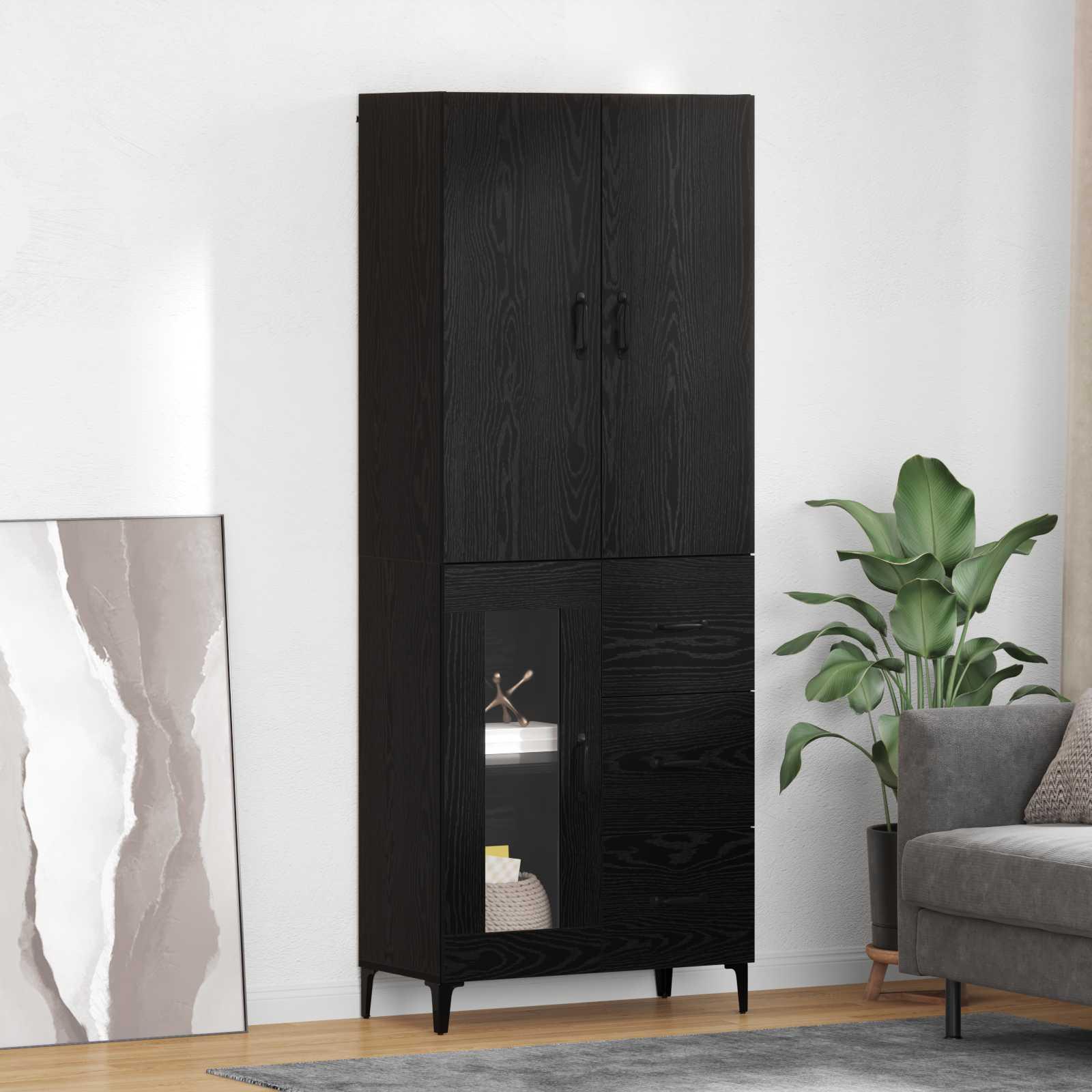 Highboard Vægmonteret Sort eg 69,5 x 34 x 180 cm Konstrueret træ
