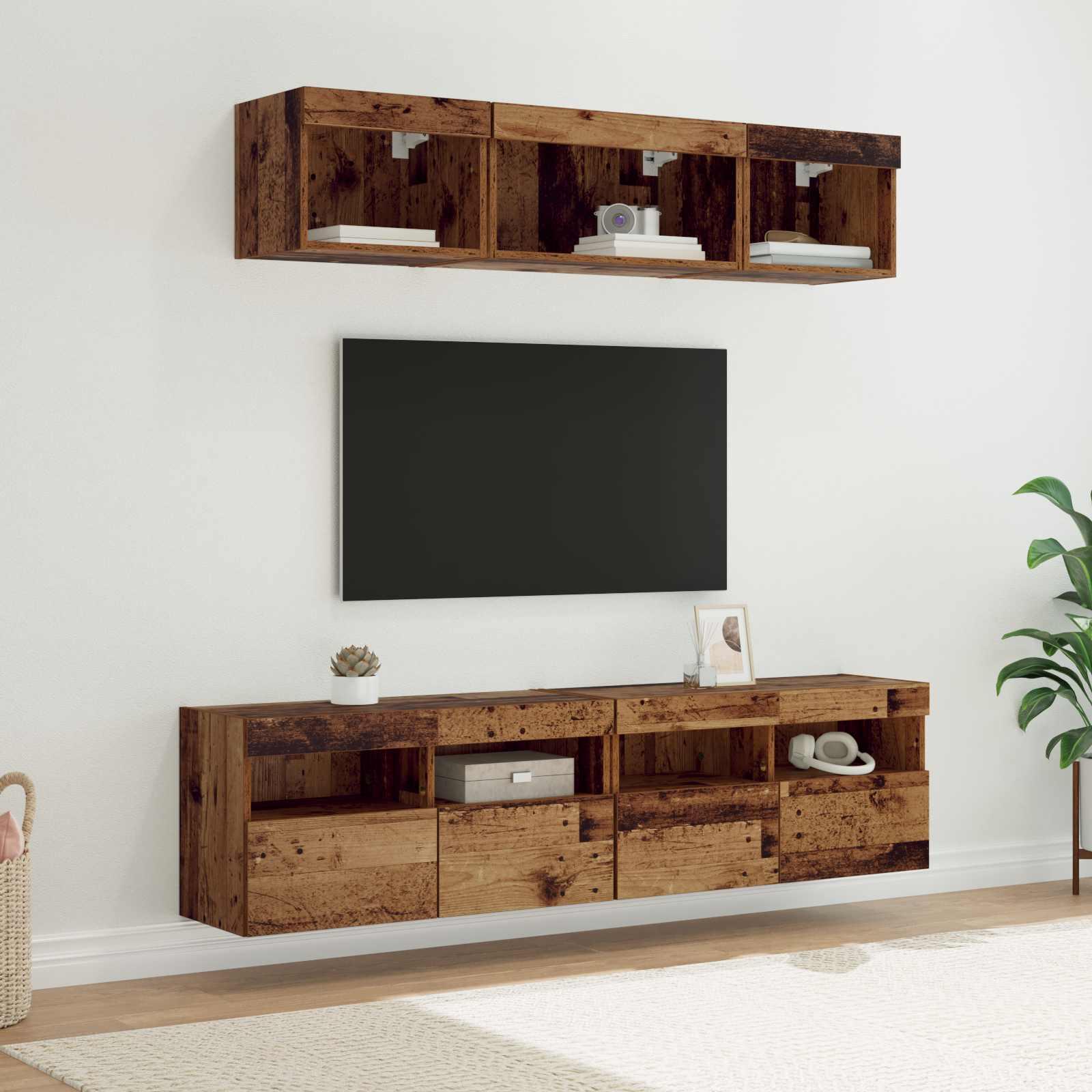 TV vægenheder med LED Vægmonteret 5 stk Gammelt træ 80 x 30 x 40 cm