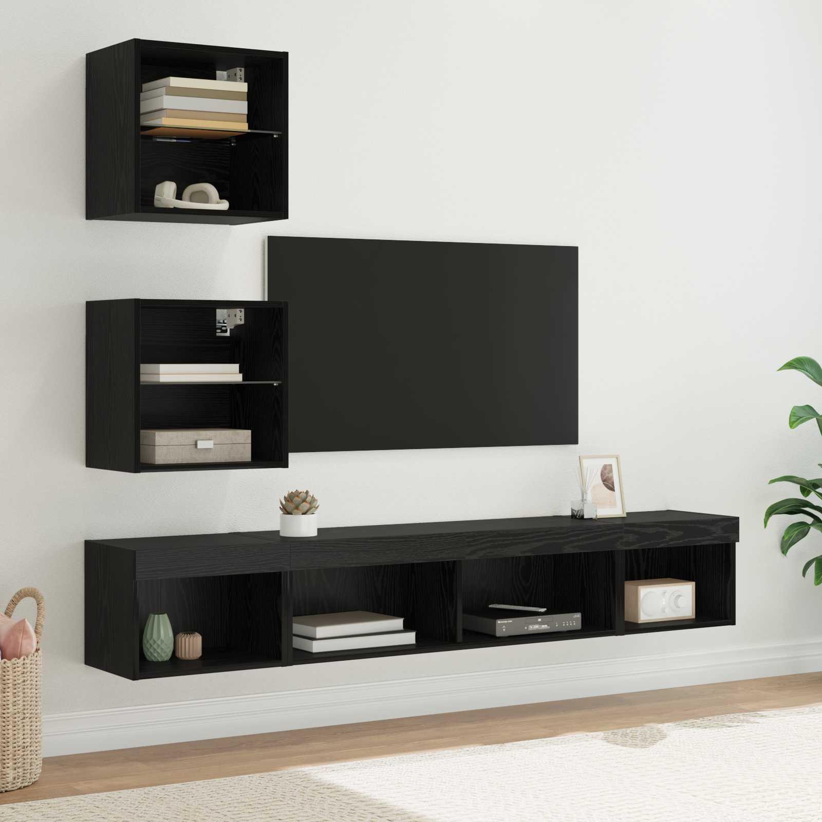 TV vægenheder med LED 5 stk Sort eg 100 x 30 x 30 cm Konstrueret træ