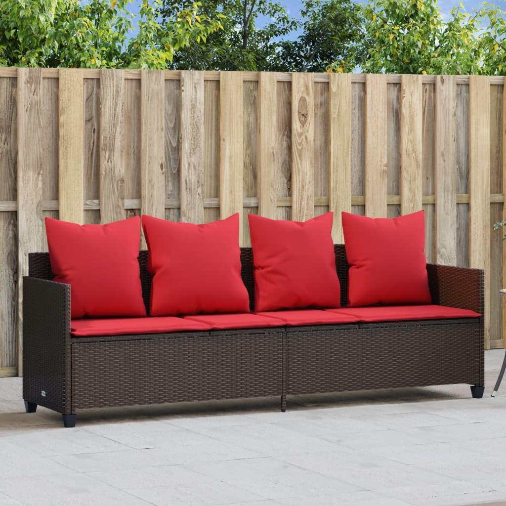 Loungesofa med hynder polyrattan brun