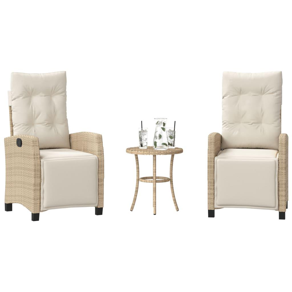 bistrosæt til haven 3 dele med hynder polyrattan beige
