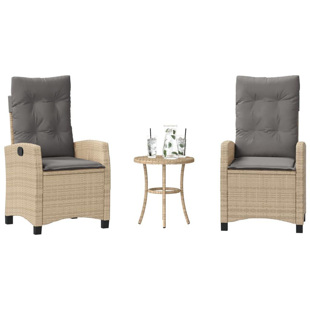 Bistrosæt Til Haven 3 Dele Med Hynder Polyrattan - blandet beige og lysegrå