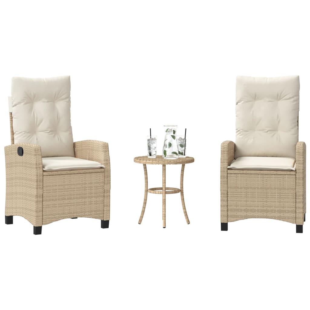 bistrosæt til haven 3 dele med hynder polyrattan beige