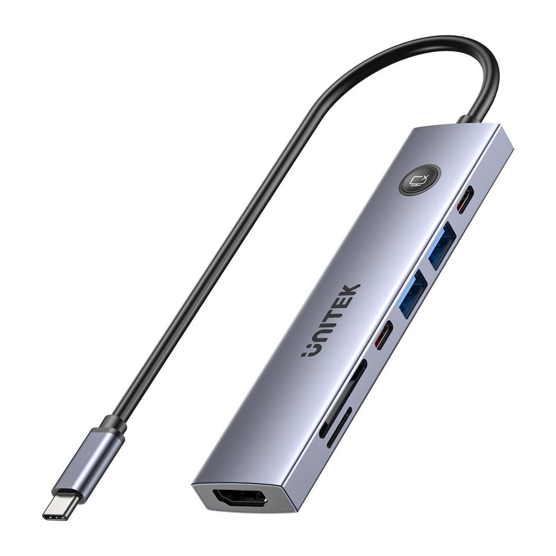 UNITEK USB-C 7-i-1 hub med HDMI 2.0 og PD 100 W â med tÃ¦nd/sluk-knap