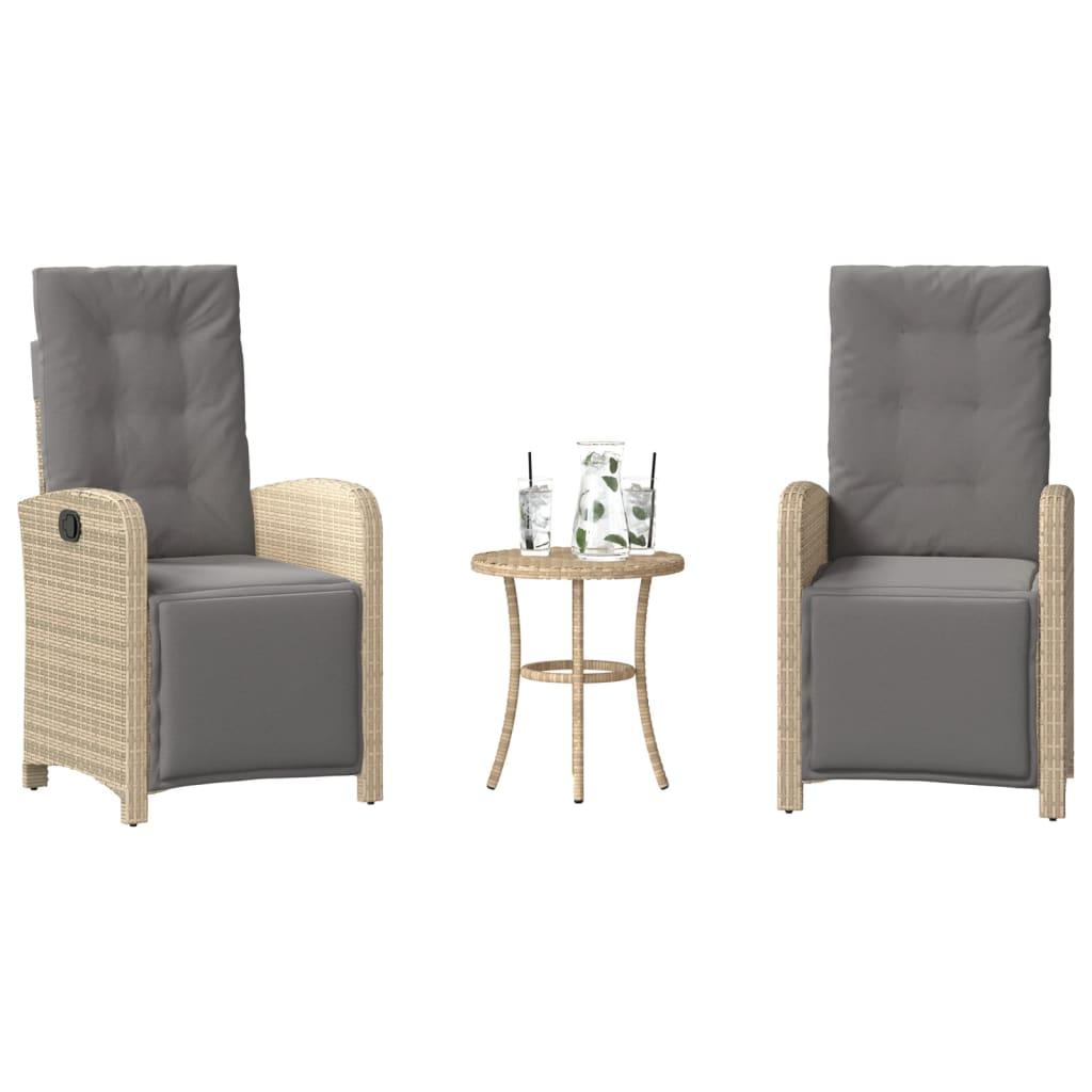 Bistrosæt Til Haven 3 Dele Med Hynder Polyrattan - beige og grå