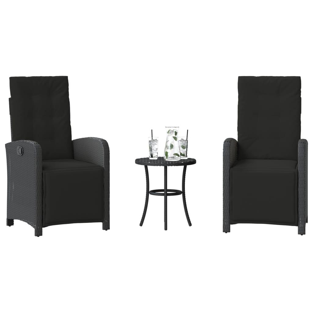 Bistrosæt Til Haven 3 Dele Med Hynder Polyrattan - Sort
