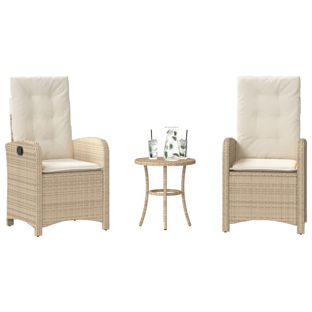 bistrosæt til haven 3 dele med hynder polyrattan beige