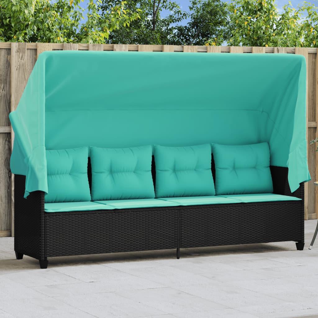 Loungesofa med baldakin og hynder polyrattan sort