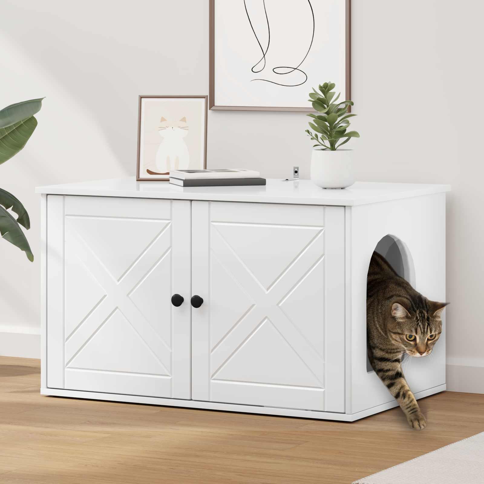 Kat Hus Gloss Hvid 85 x 55 x 50 cm Konstrueret træ