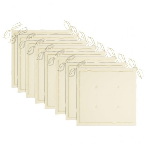 Havestole 8 stk. med cremefarvede hynder massivt teaktræ