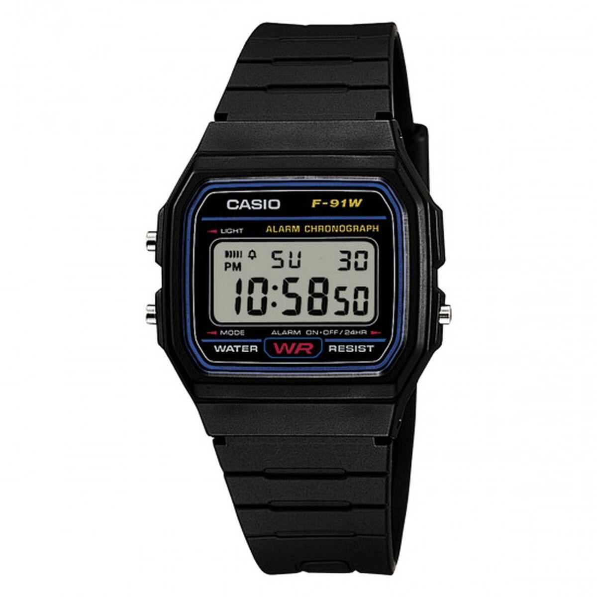 Casio F-91W-1YEG unisex digitalur - sort, Ø 35 mm billede