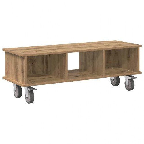 TV-bord i artisan egetræ-look 100 × 35 × 35 cm - konstrueret træ på hjul