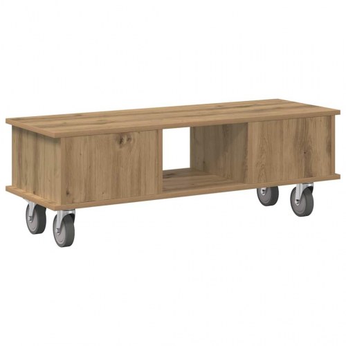 TV-bord i artisan egetræ-look 100 × 35 × 35 cm - konstrueret træ på hjul