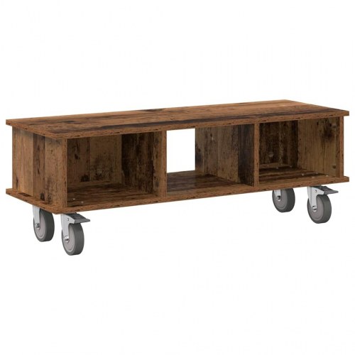 TV-bord på hjul - gammelt træ look, konstrueret træ, 100 × 35 × 35 cm