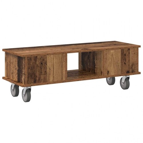 TV-bord på hjul - gammelt træ look, konstrueret træ, 100 × 35 × 35 cm