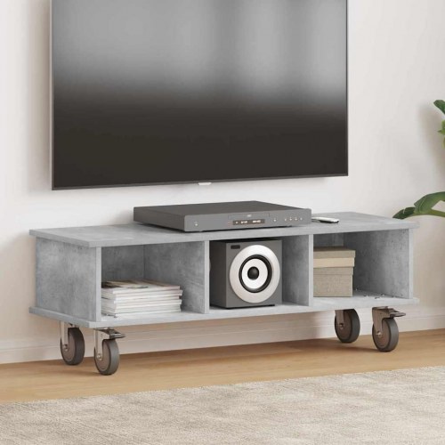 TV-bord på hjul - beton grå, 100 × 35 × 35 cm i konstrueret træ