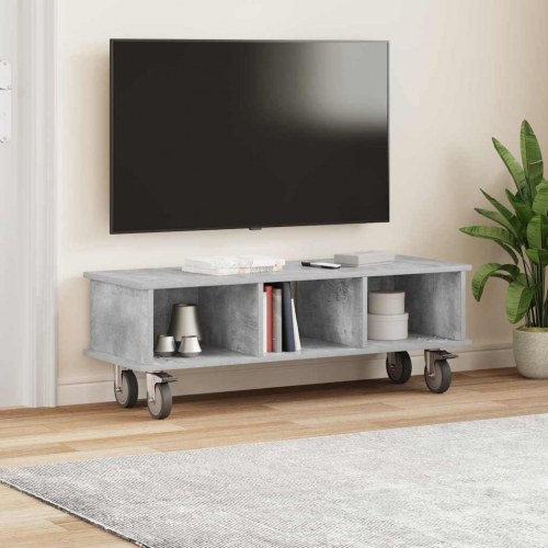 TV-bord på hjul - beton grå, 100 × 35 × 35 cm i konstrueret træ