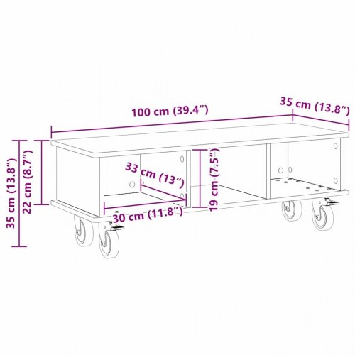 TV-bord på hjul - beton grå, 100 × 35 × 35 cm i konstrueret træ