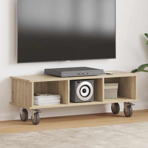 TV-bord i sonoma eg 100 × 35 × 35 cm - konstrueret træ, med opbevaring