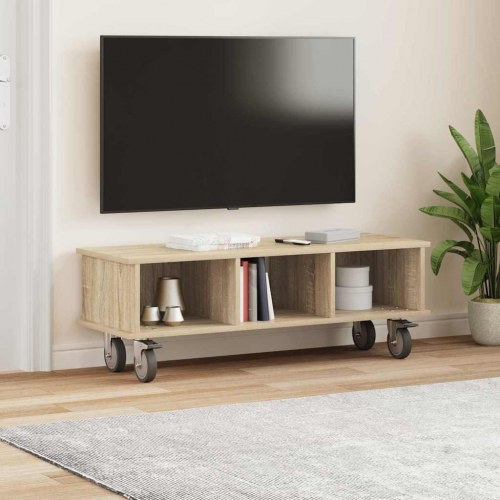 TV-bord i sonoma eg 100 × 35 × 35 cm - konstrueret træ, med opbevaring