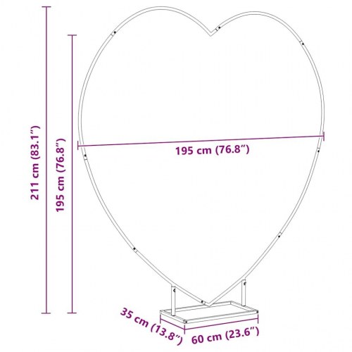 Hjerteformet bryllupsbue - hvid stål 195 × 35 × 211 cm