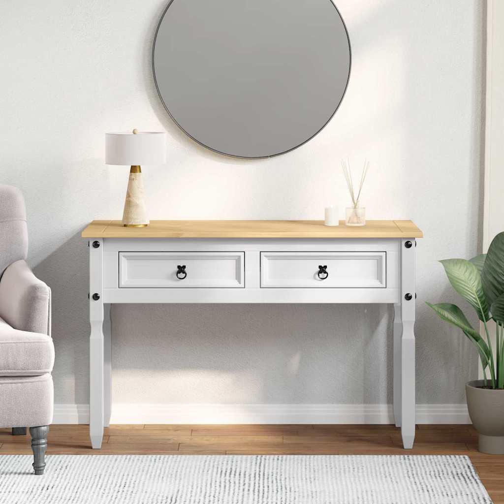 Endebord med skuffe Hvid 115 x 46 x 73 cm Massiv fyrretræ