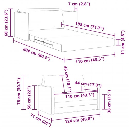 Foldesofa seng Sort 124 x 71 x 78 cm PVC