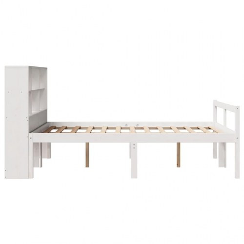 Seng med reol uden madras 120x200 cm massivt fyrretræ hvid