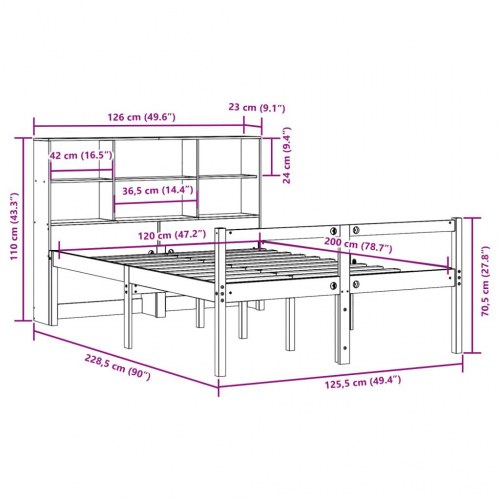 Seng med reol uden madras 120x200 cm massivt fyrretræ hvid