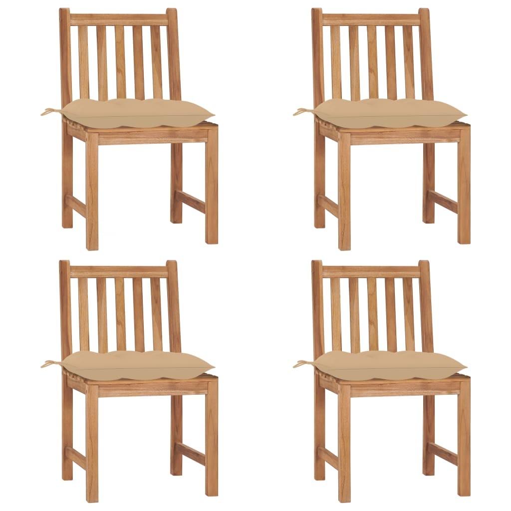 Havestole Med Hynder Massivt Teaktræ - 4 / Beige