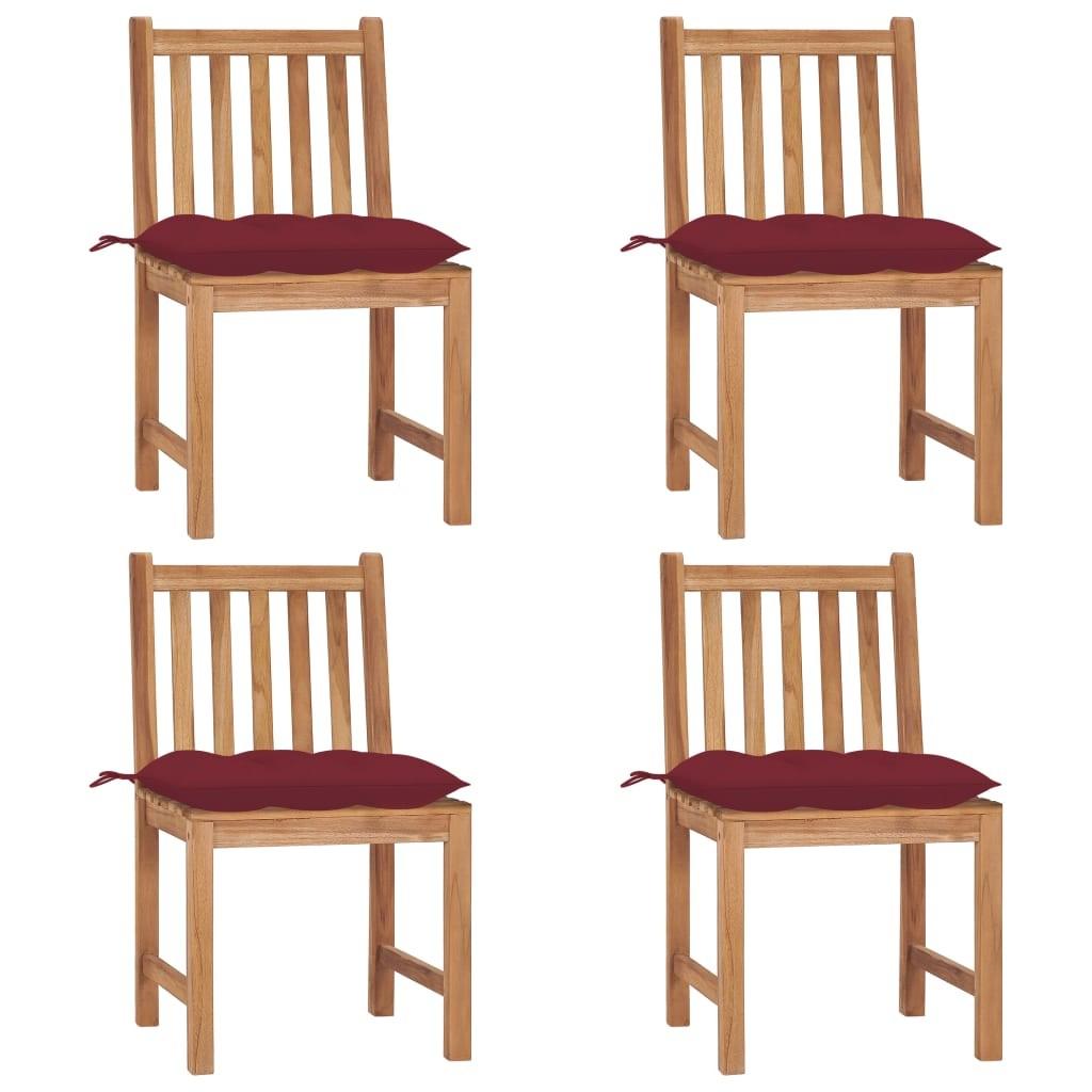 Havestole Med Hynder Massivt Teaktræ - 4 / Vinrød