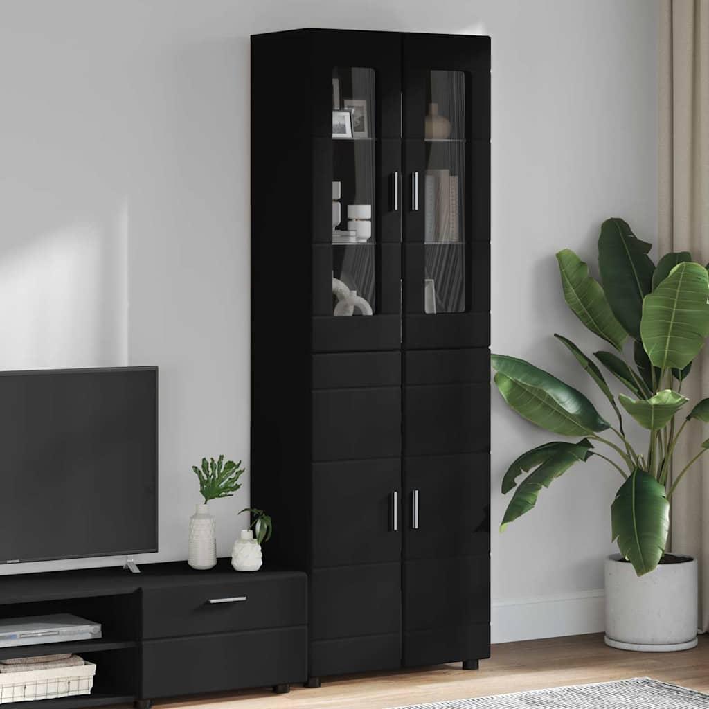 Highboard med hylde Sort 60 x 35 x 182 cm Konstrueret træ